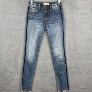 Driftwood Jackie Skinny Jeans Womens W24‎ L28 Black Trim Raw Hem Distressed